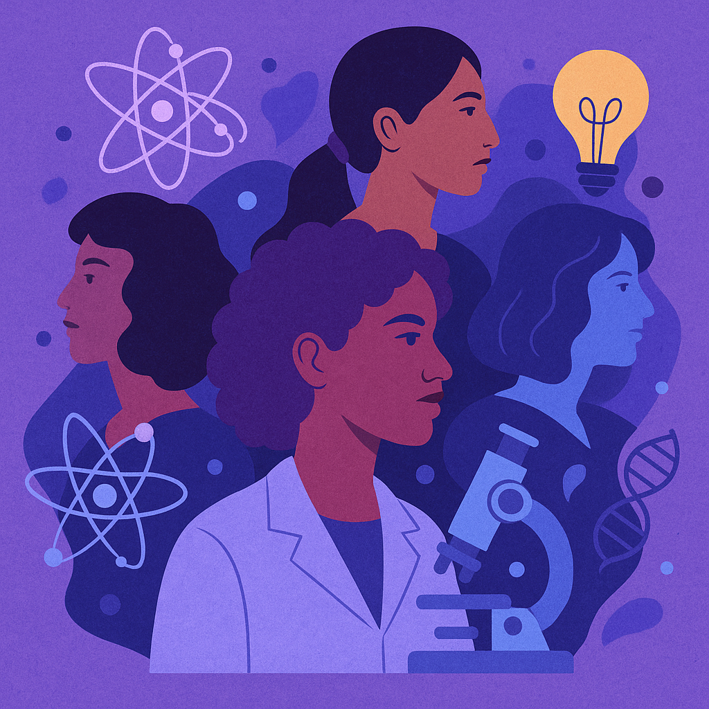 Ilustração abstrata representando mulheres cientistas