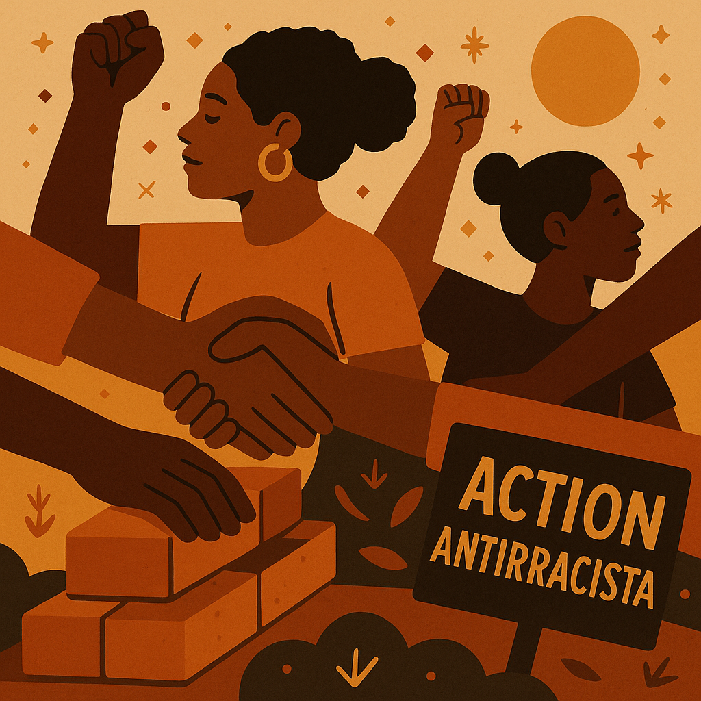 Ilustração de ação antirracista e união comunitária